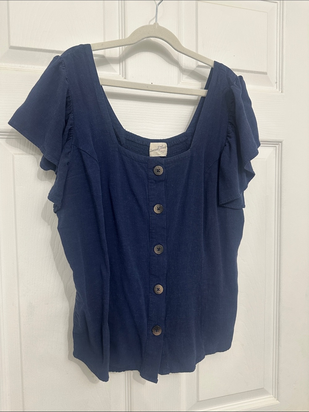 Universal Thread Navy Button-Front Ruffle Sleeve Top - Picture 5 of 5